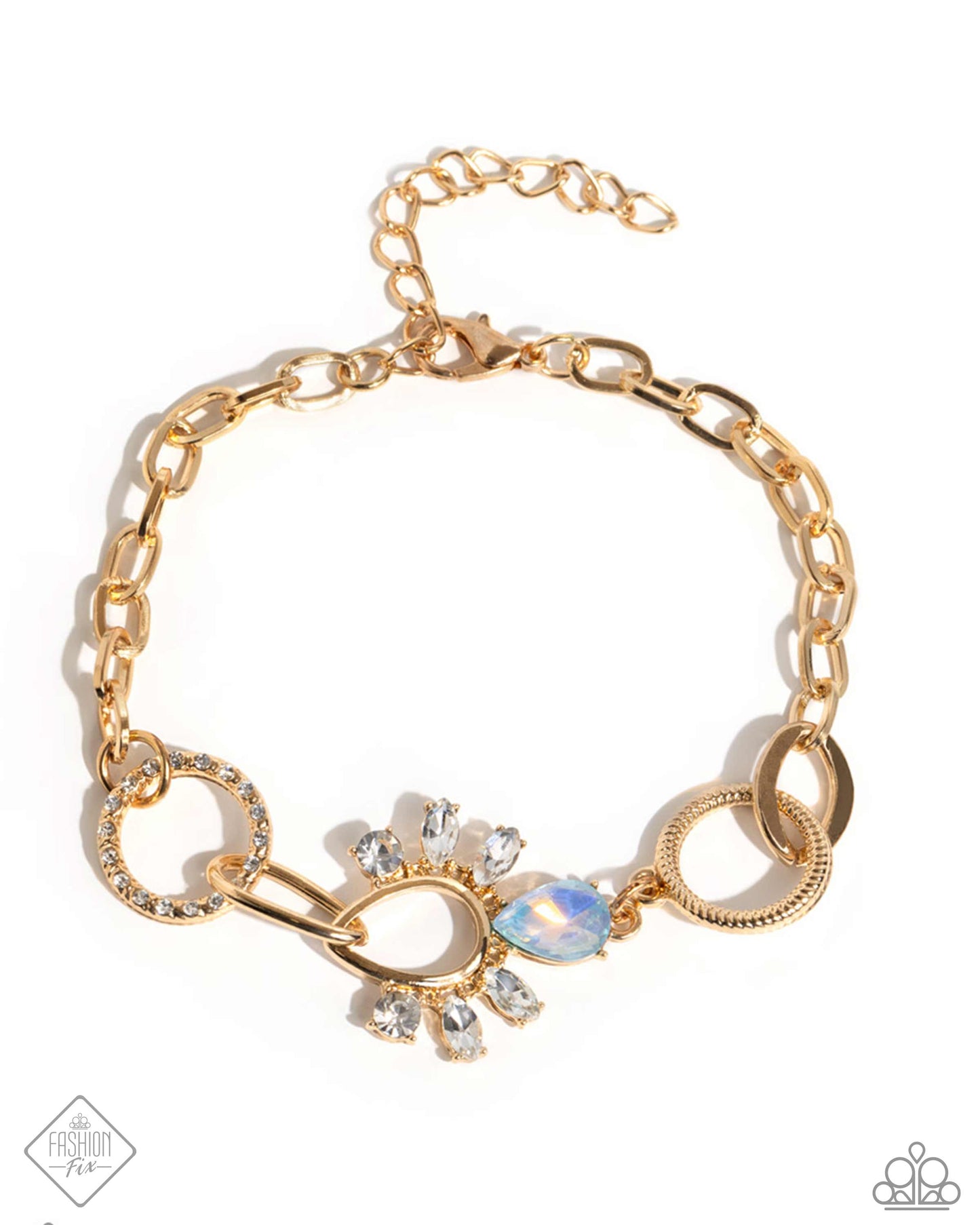 Heirloom Haul - Multi Opalescent Gem Gold Clasp Bracelet - Fashion Fix