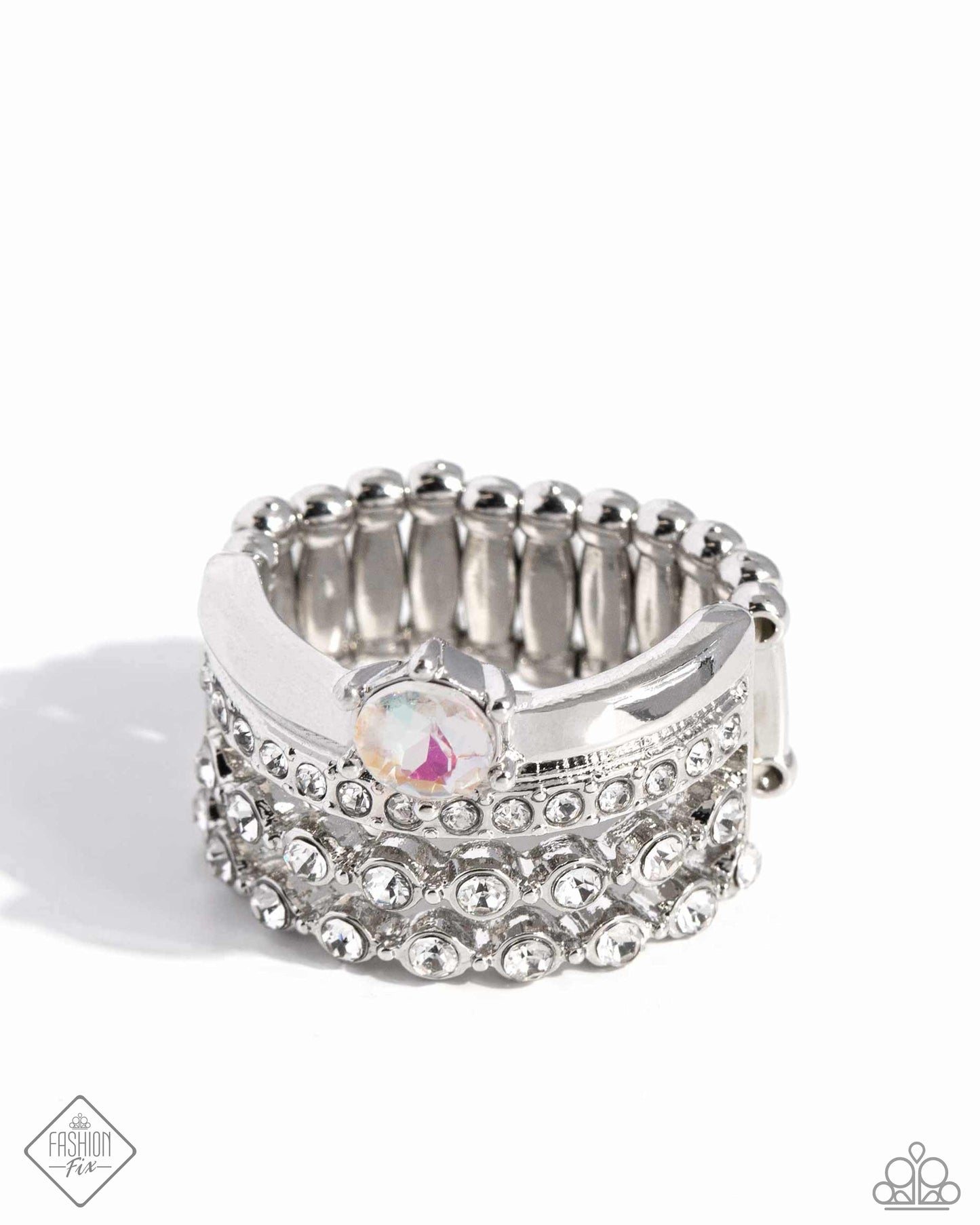 Her Royal Highness... - White Iridescent Rhinestone Silver Ring - Fashion Fix