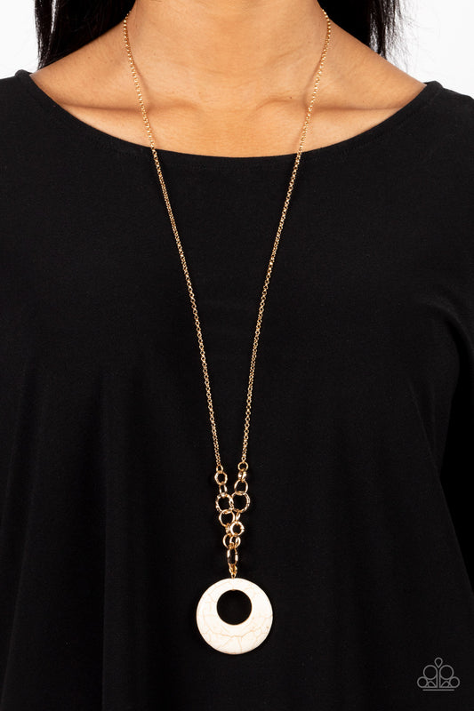 Hidden Dune - White Stone Circle Gold Long Necklace