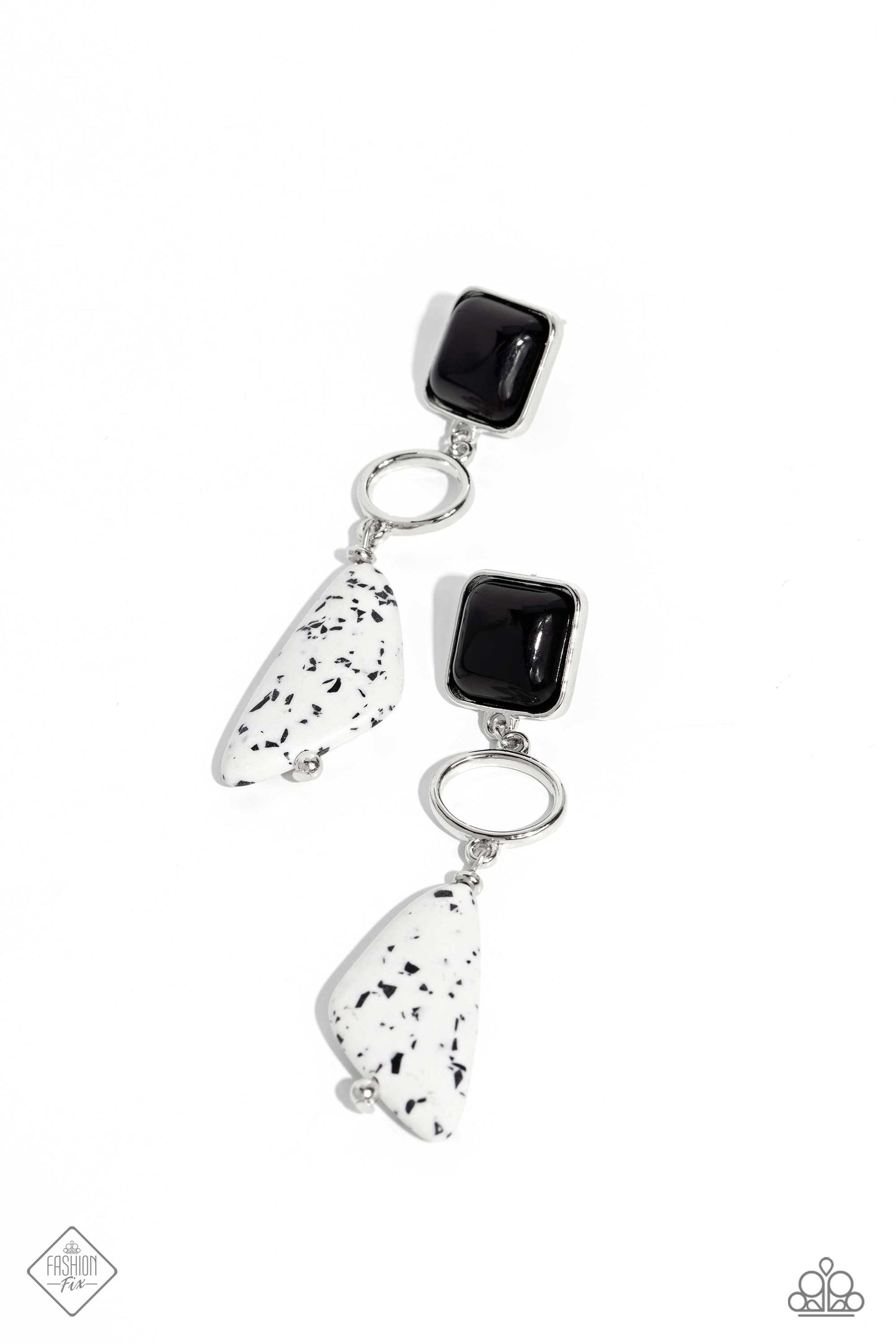 High-End Hallmark - Black and White Stone Bead Silver Post Earrings - Fashion Fix