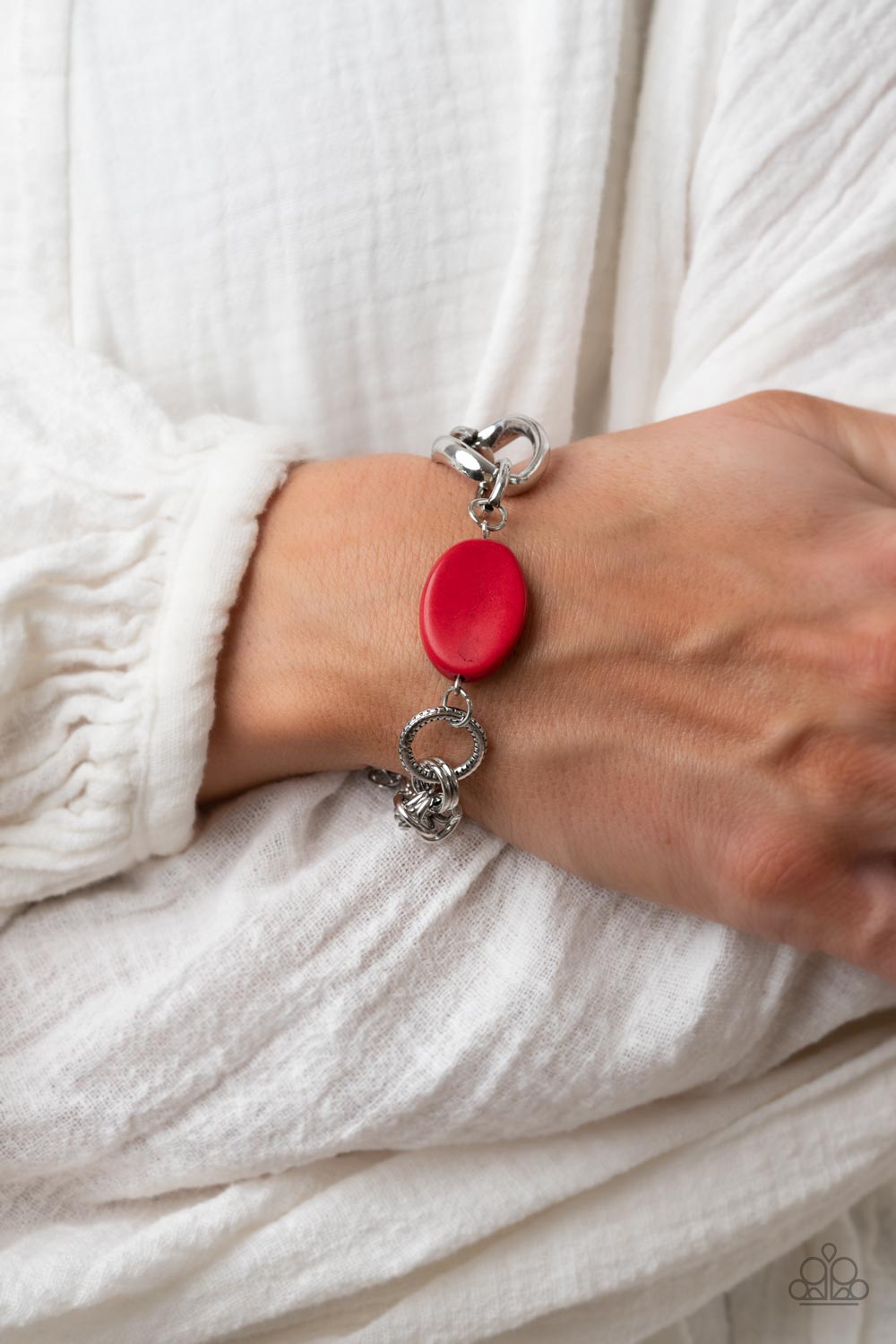 PERFECT MATCH / SET: Sonoran Solo - Red Crackle Bead Silver Short Necklace AND Hola, SONORA - Red Crackle Bead Silver Clasp Bracelet