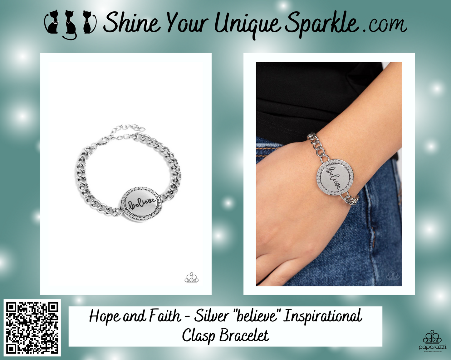 Hope and Faith - Silver "believe" Inspirational Clasp Bracelet