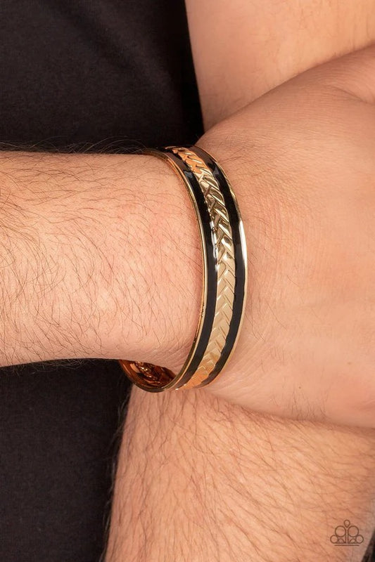 Hot on the TRAILBLAZER - Gold and Black Chevron Urban Cuff Bracelet