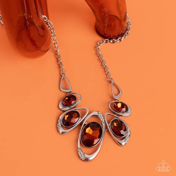 Hypnotic Twinkle - Brown Gem Silver Short Necklace