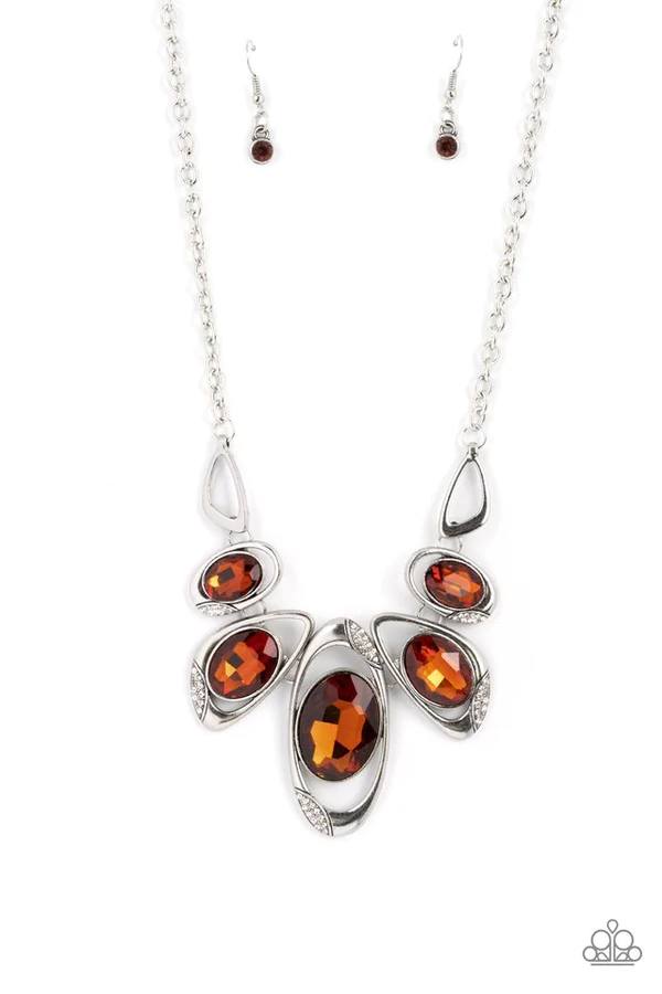 Hypnotic Twinkle - Brown Gem Silver Short Necklace