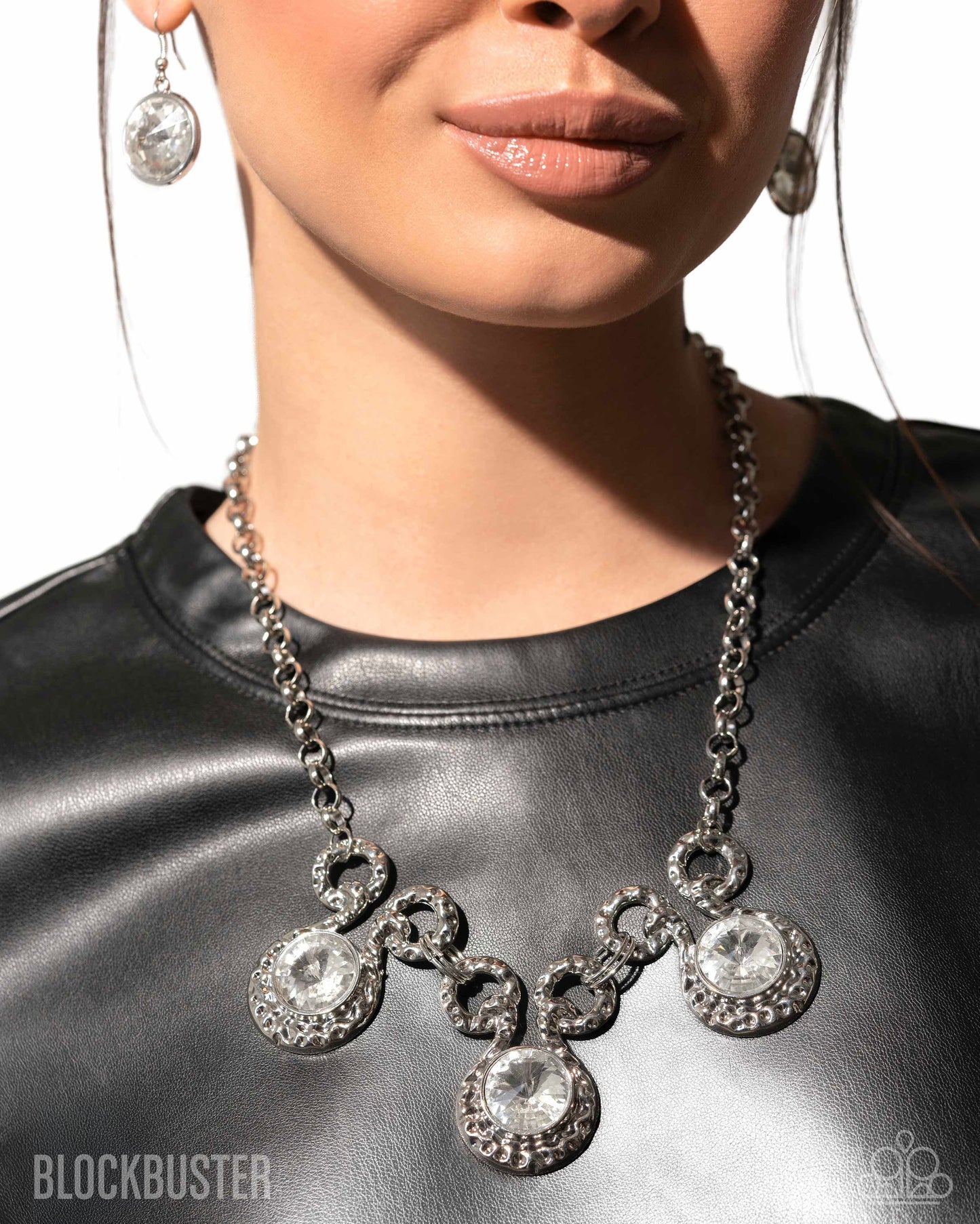 Hypnotized - Silver Large Circle Rhinestone Statement Short Necklace - Blockbuster