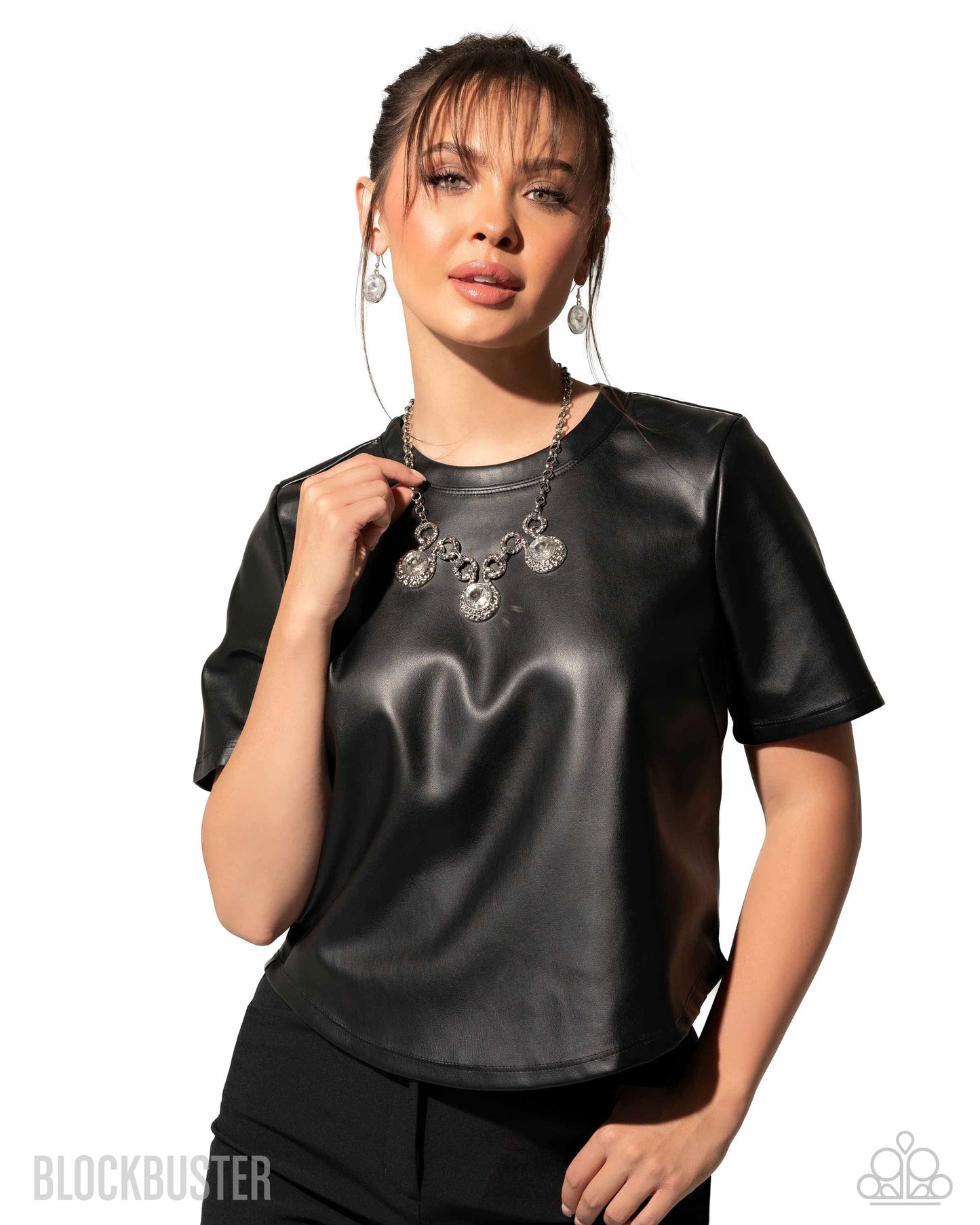 Hypnotized - Silver Large Circle Rhinestone Statement Short Necklace - Blockbuster