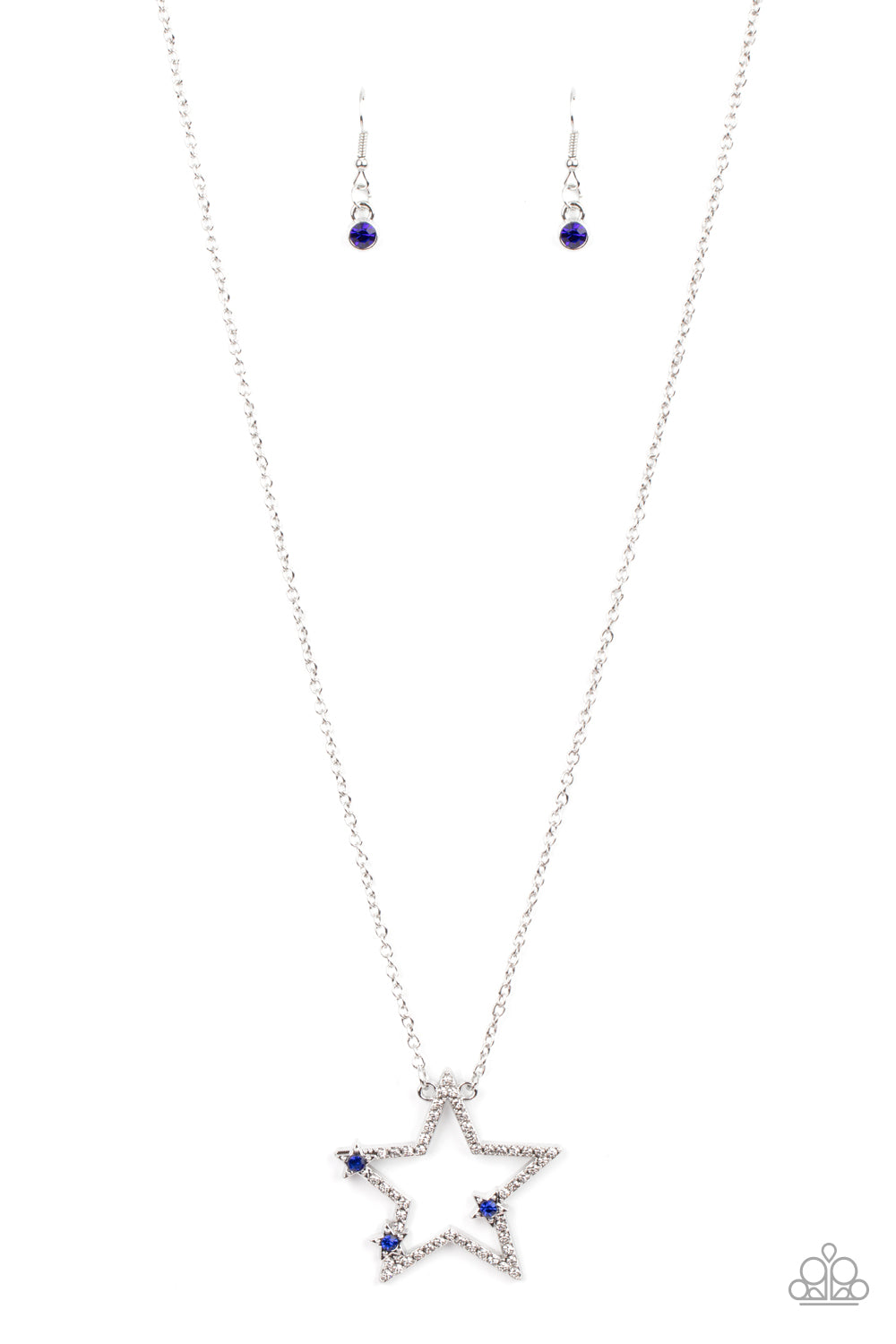 I Pledge Allegiance to the Sparkle - Blue Rhinestone Silver Star Medium-Length Necklace