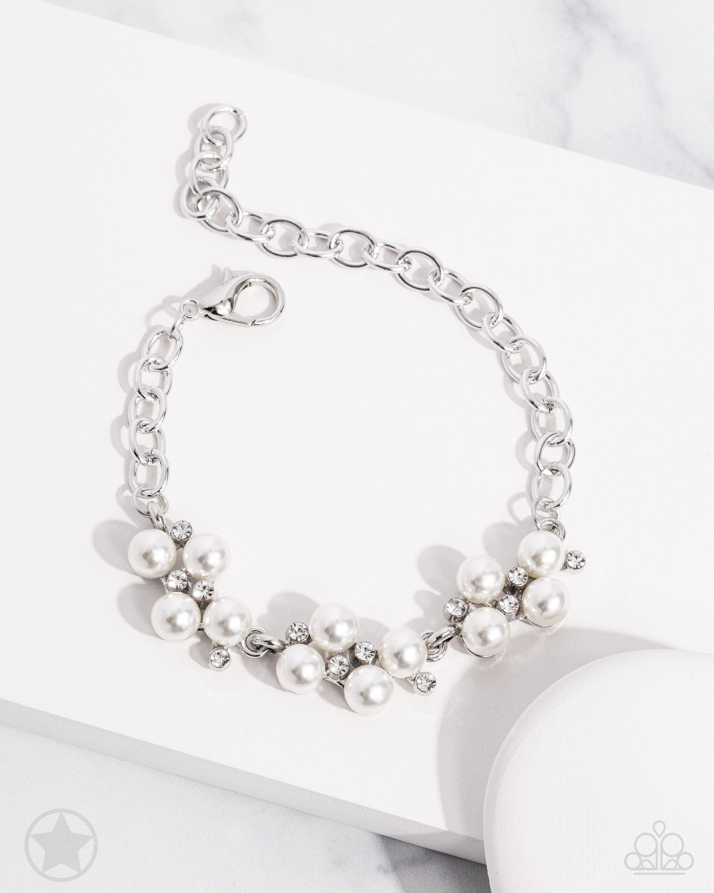 PERFECT MATCH / SET: Love Story - White Pearl and Rhinestone Short Necklace AND I Do - White Pearl and Rhinestone Clasp Bracelet