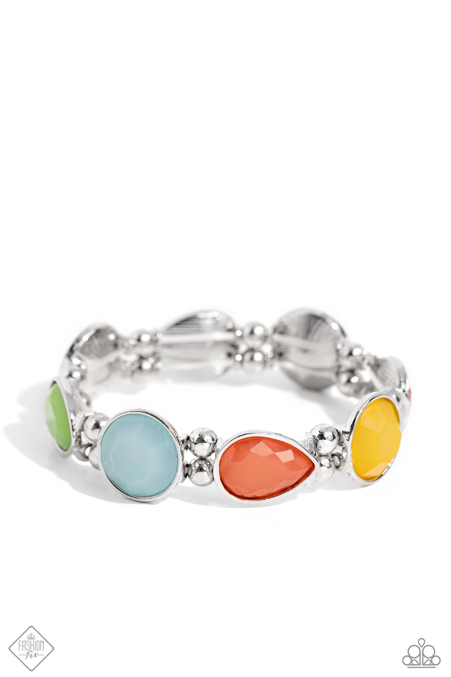 PERFECT MATCH / SET: BRIGHT Club - Multi Color Bead Silver Layered Short Necklace AND In All the BRIGHT Places - Multi Color Bead Silver Stretchy Bracelet - Fashion Fix