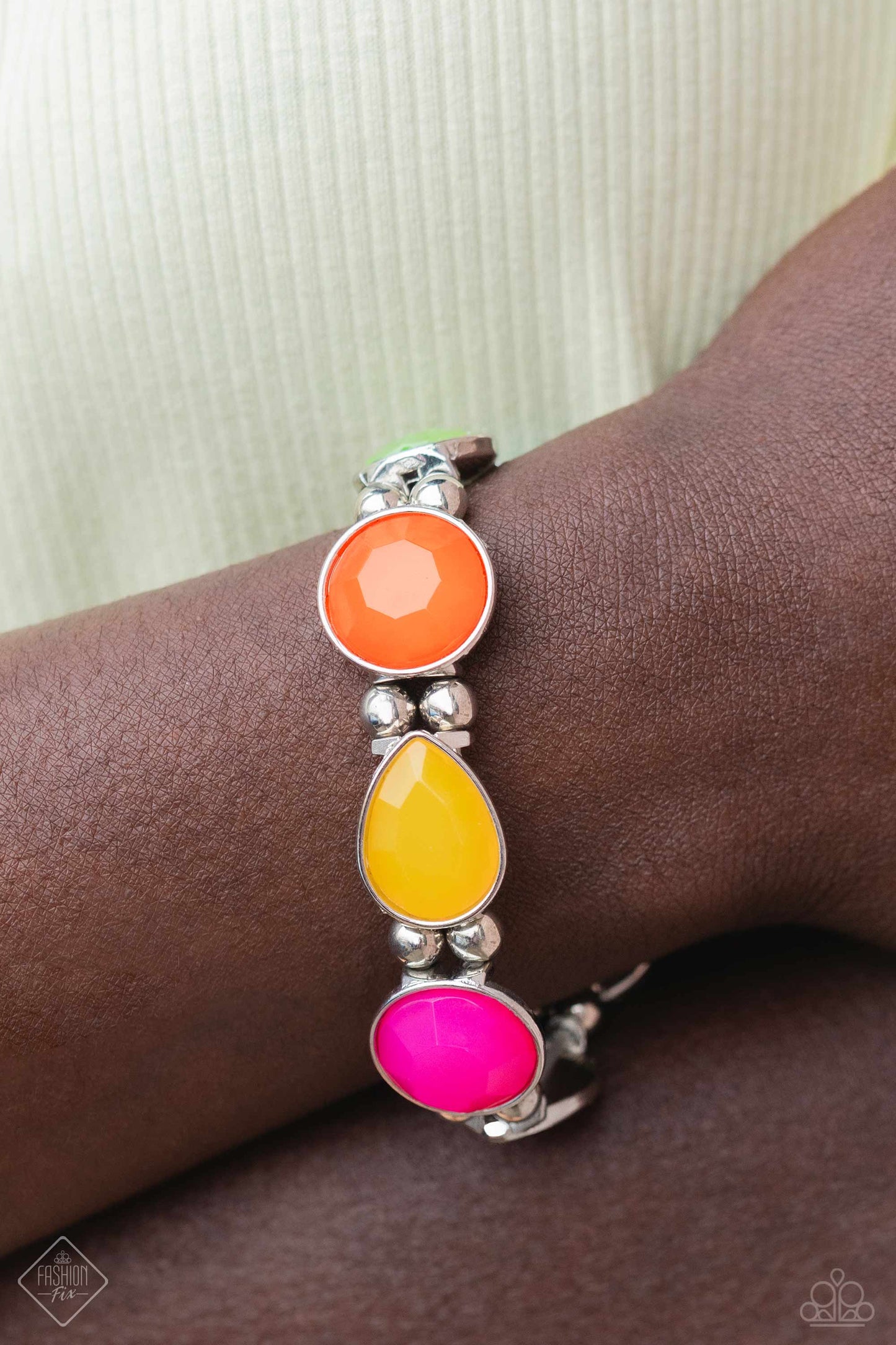 PERFECT MATCH / SET: BRIGHT Club - Multi Color Bead Silver Layered Short Necklace AND In All the BRIGHT Places - Multi Color Bead Silver Stretchy Bracelet - Fashion Fix