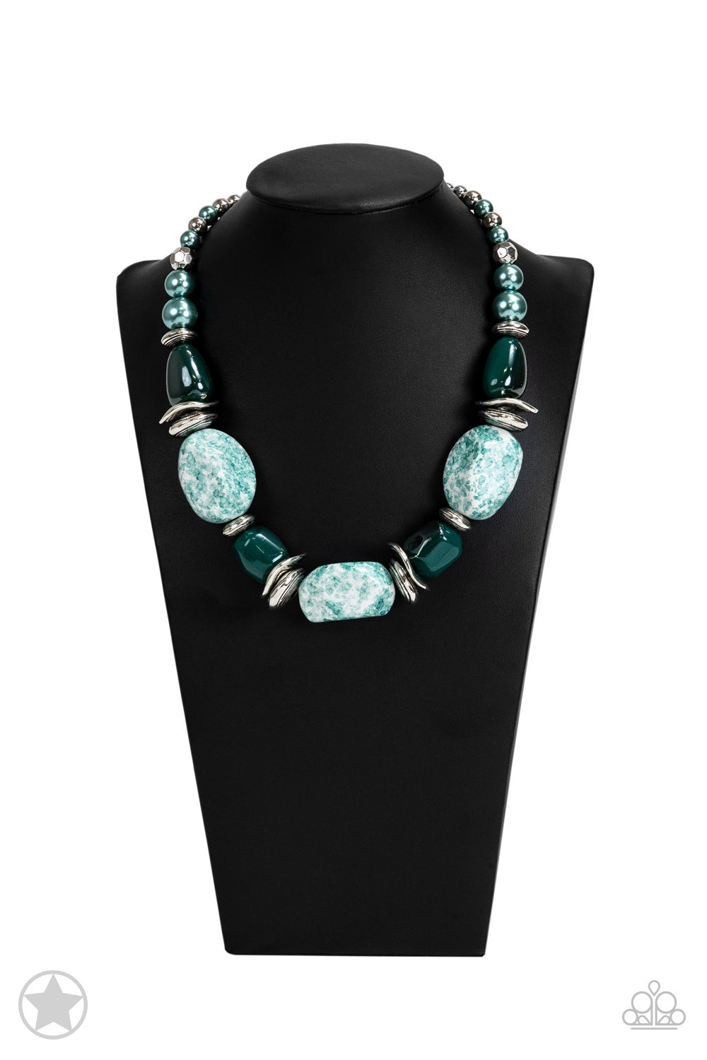 In Good Glazes - Blue / Teal Green Chunky Bead Blockbuster Short Necklace