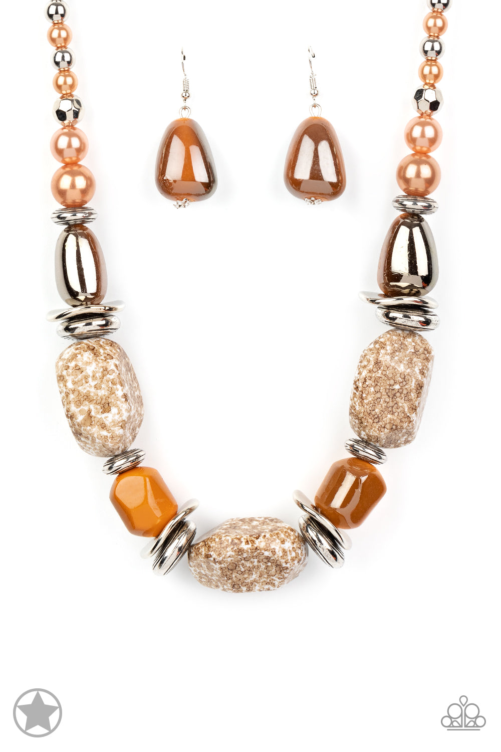 In Good Glazes - Peach / Chestnet Brown Chunky Bead Blockbuster Short Necklace