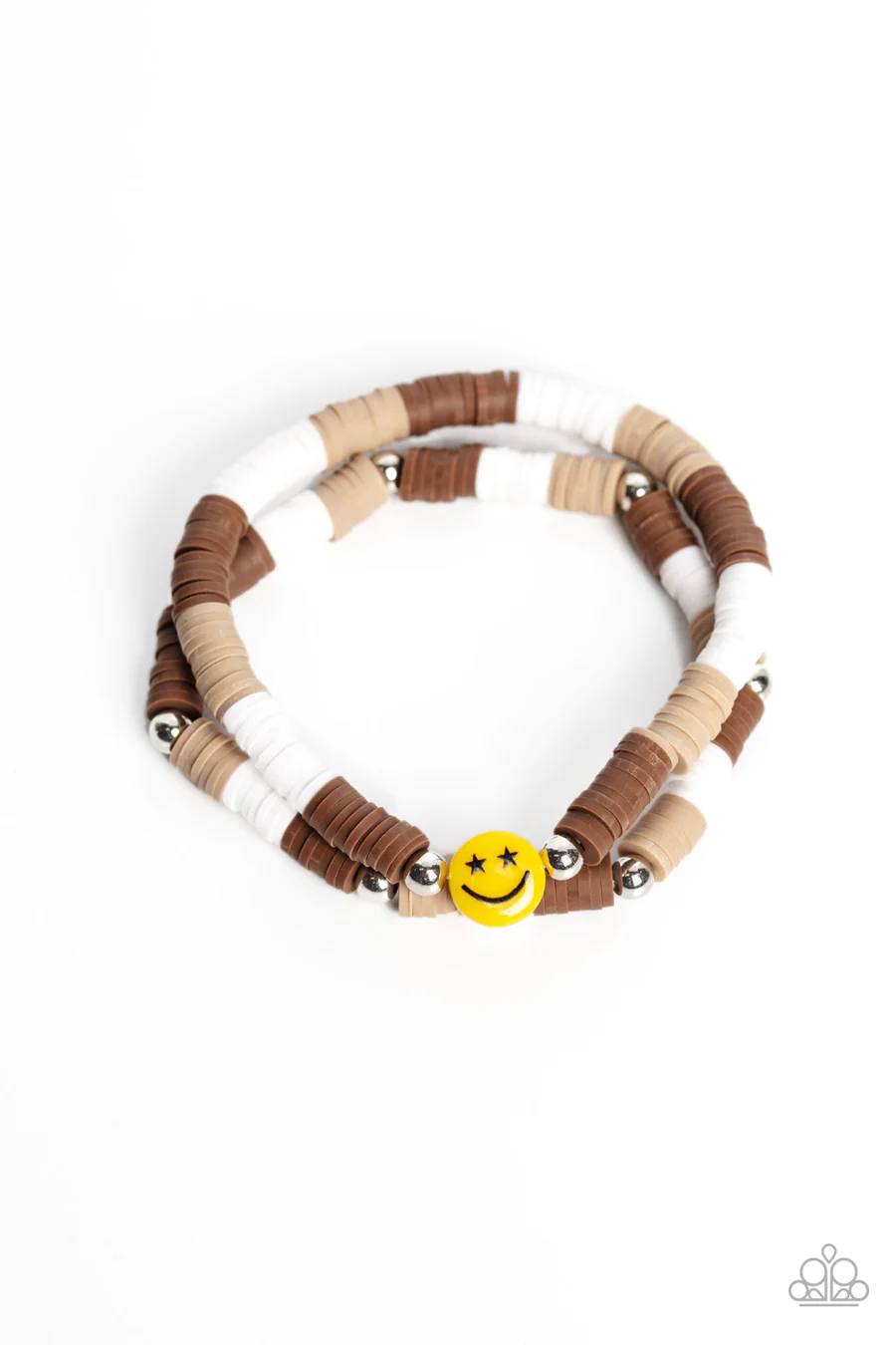 In SMILE - Brown Bead Smiley Face Stretchy Bracelet