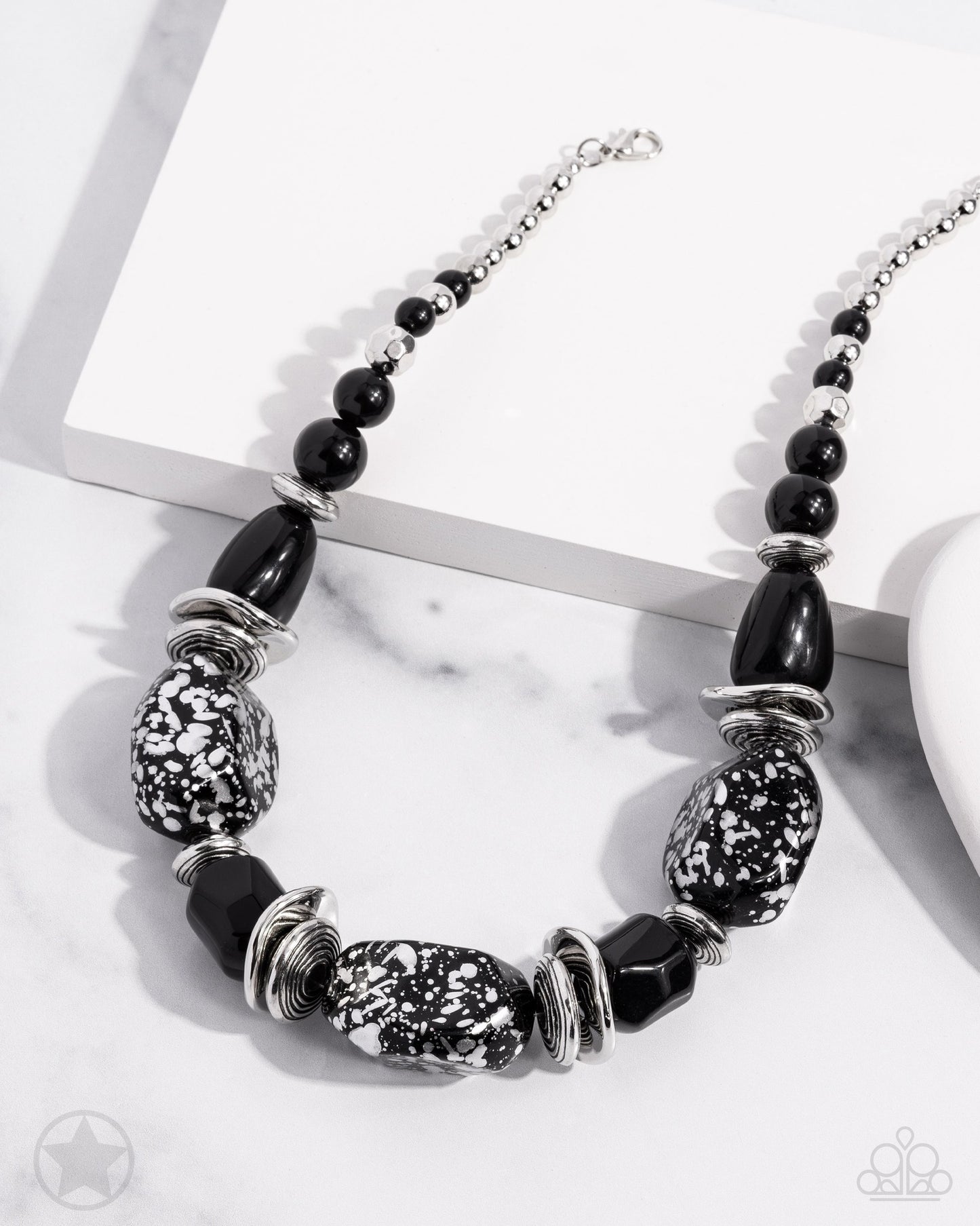 PERFECT MATCH / SET: In Good Glazes - Black Chunky Bead Blockbuster Short Necklace and  Glaze of Glory - Black Chunky Bead Blockbuster Stretchy Bracelet