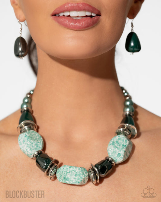 In Good Glazes - Blue / Teal Green Chunky Bead Blockbuster Short Necklace