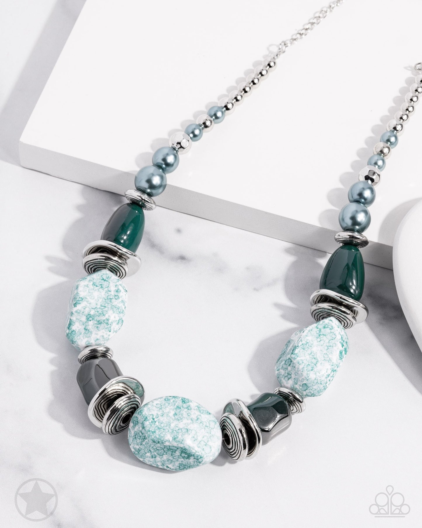 In Good Glazes - Blue / Teal Green Chunky Bead Blockbuster Short Necklace