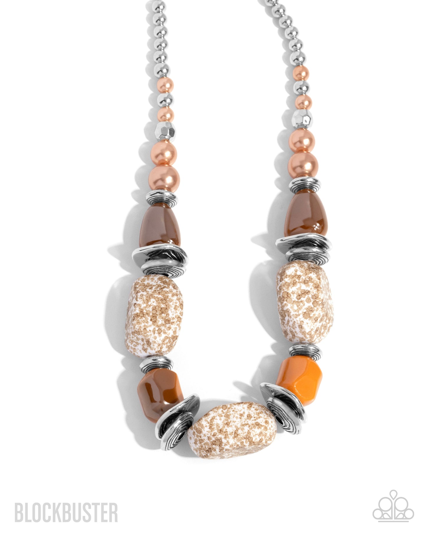 In Good Glazes - Peach / Chestnet Brown Chunky Bead Blockbuster Short Necklace