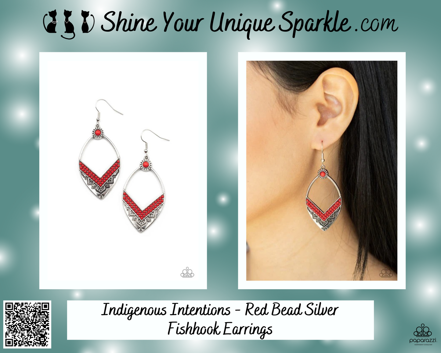 Indigenous Intentions - Red Bead Silver Fishhook Earrings