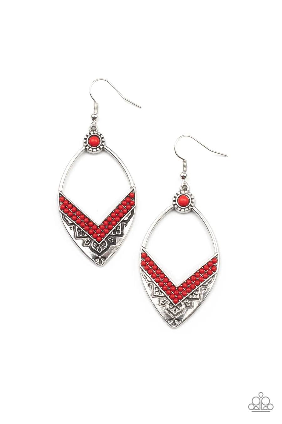 Indigenous Intentions - Red Bead Silver Fishhook Earrings