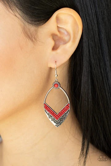 Indigenous Intentions - Red Bead Silver Fishhook Earrings