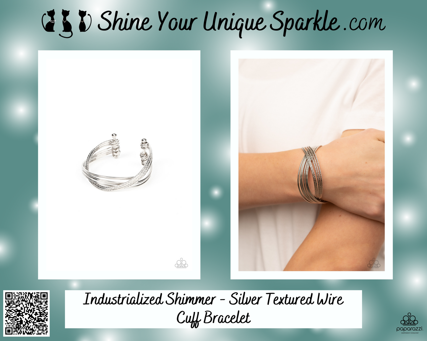 Industrialized Shimmer - Silver Textured Wire Cuff Bracelet