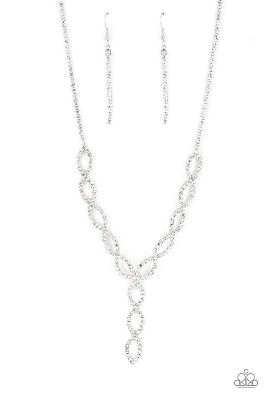 Infinitely Icy - White Rhinestone Y Short Silver Short Necklace