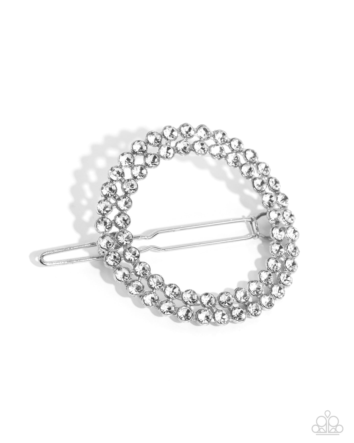 Inner CIRCLET - White Rhinestone Circle Silver Hair Clip