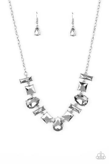 Interstellar Ice - Silver Smoky and Hematite Gem Short Necklace