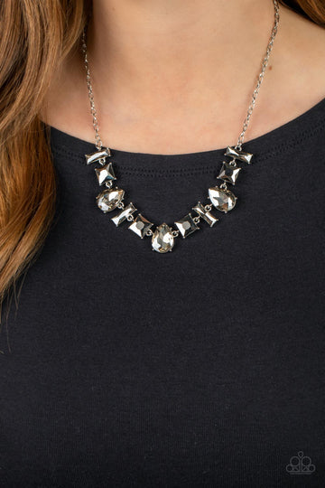 Interstellar Ice - Silver Smoky and Hematite Gem Short Necklace