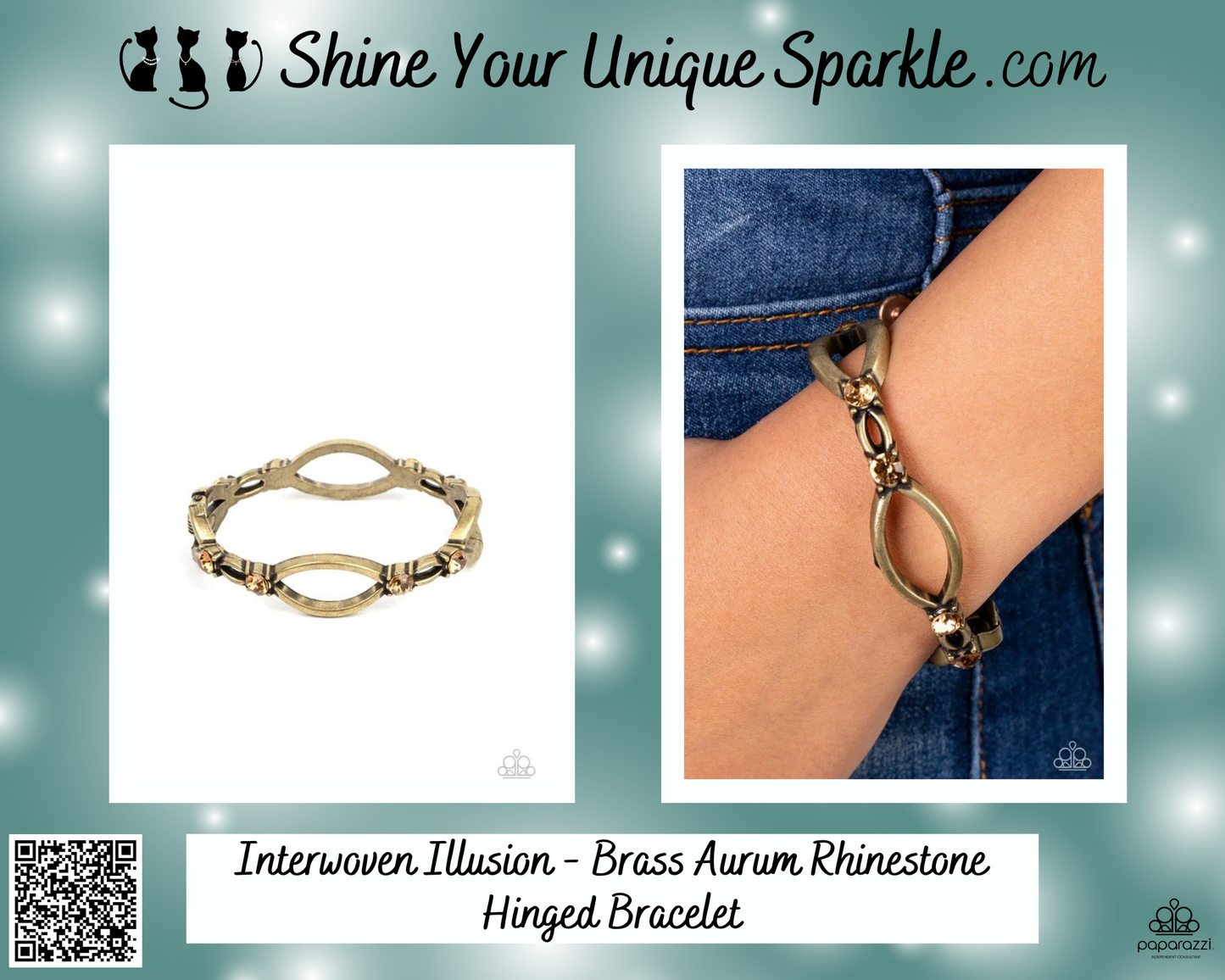 Interwoven Illusion - Brass Aurum Rhinestone Hinged Bracelet