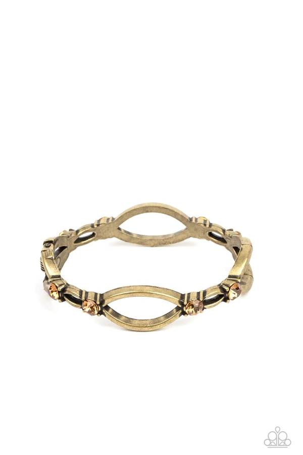 Interwoven Illusion - Brass Aurum Rhinestone Hinged Bracelet