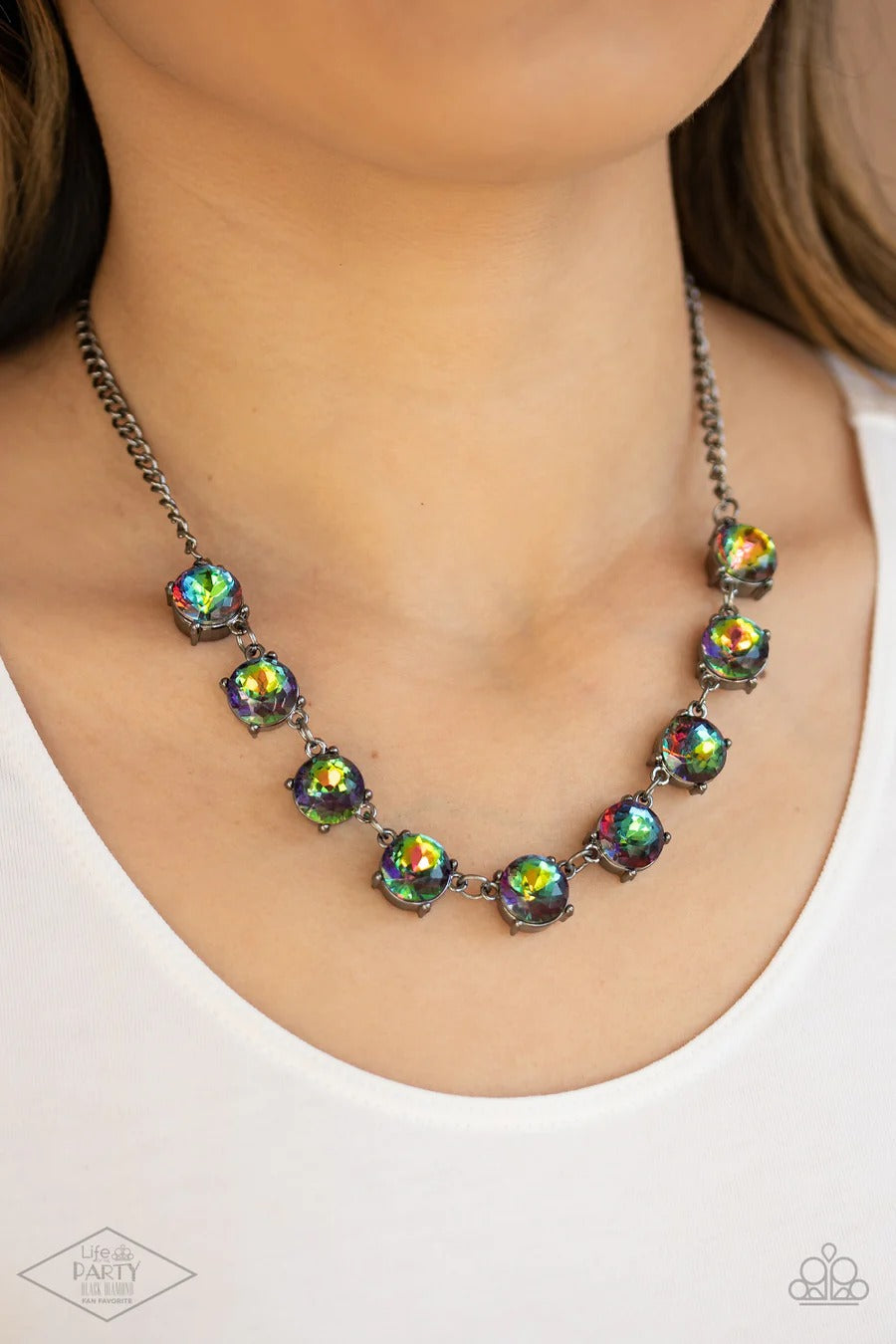 Iridescent Icing - Multi Oil Spill Gem Gunmetal Short Necklace - Life of the Party Black Diamond Fan Favorite Exclusive