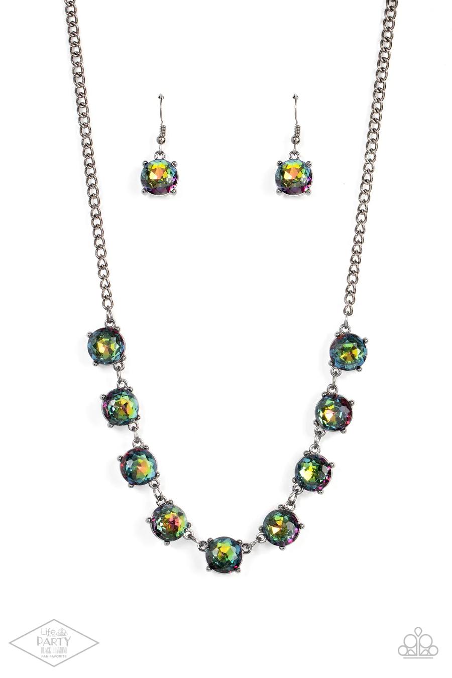 Iridescent Icing - Multi Oil Spill Gem Gunmetal Short Necklace - Life of the Party Black Diamond Fan Favorite Exclusive