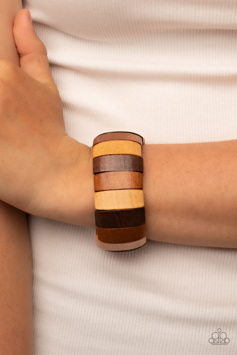 Island Grind - Multi-tone Brown Wooden Stretchy Bracelet