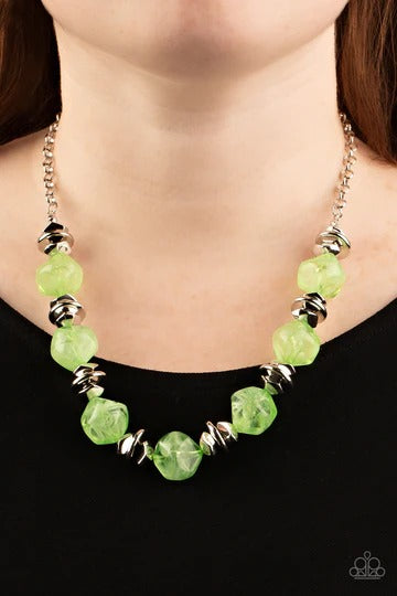 Island Ice - Green and Silver Bead Short Necklace