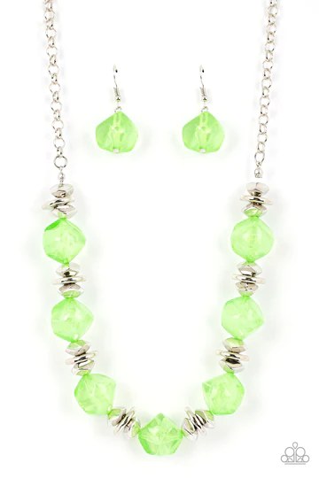 Island Ice - Green and Silver Bead Short Necklace