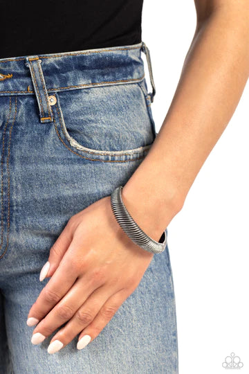 Jailhouse Jive - Silver Striped Hinged Bracelet