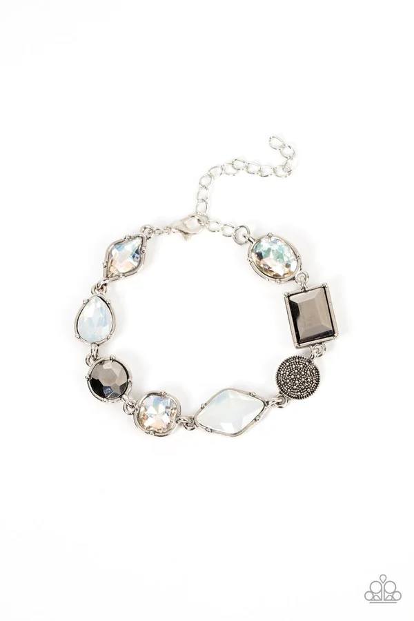 Jewelry Box Bauble - Silver Iridescent Opal Gem Clasp Bracelet