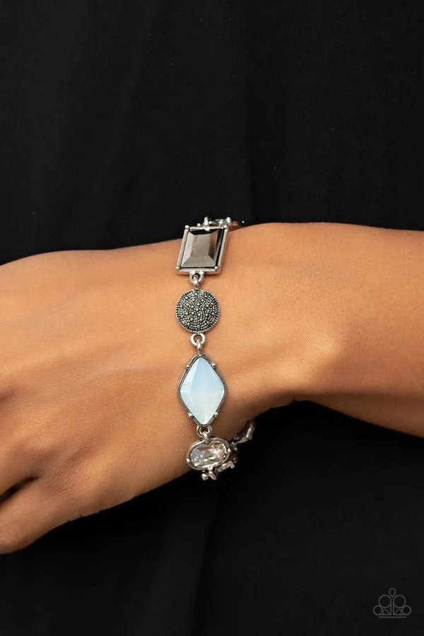 Jewelry Box Bauble - Silver Iridescent Opal Gem Clasp Bracelet