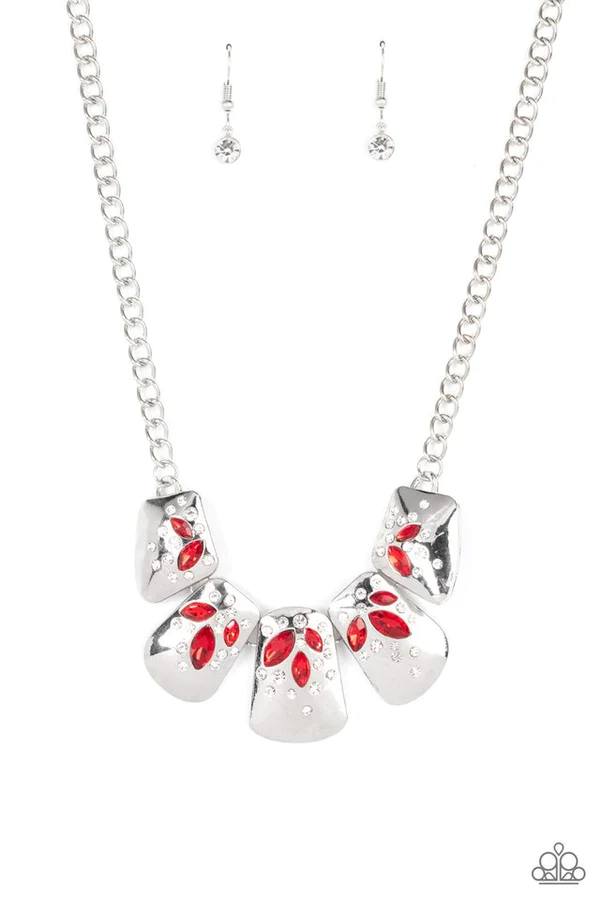 Jubilee Jingle - Red and White Rhinestone Silver Plate Short Necklace