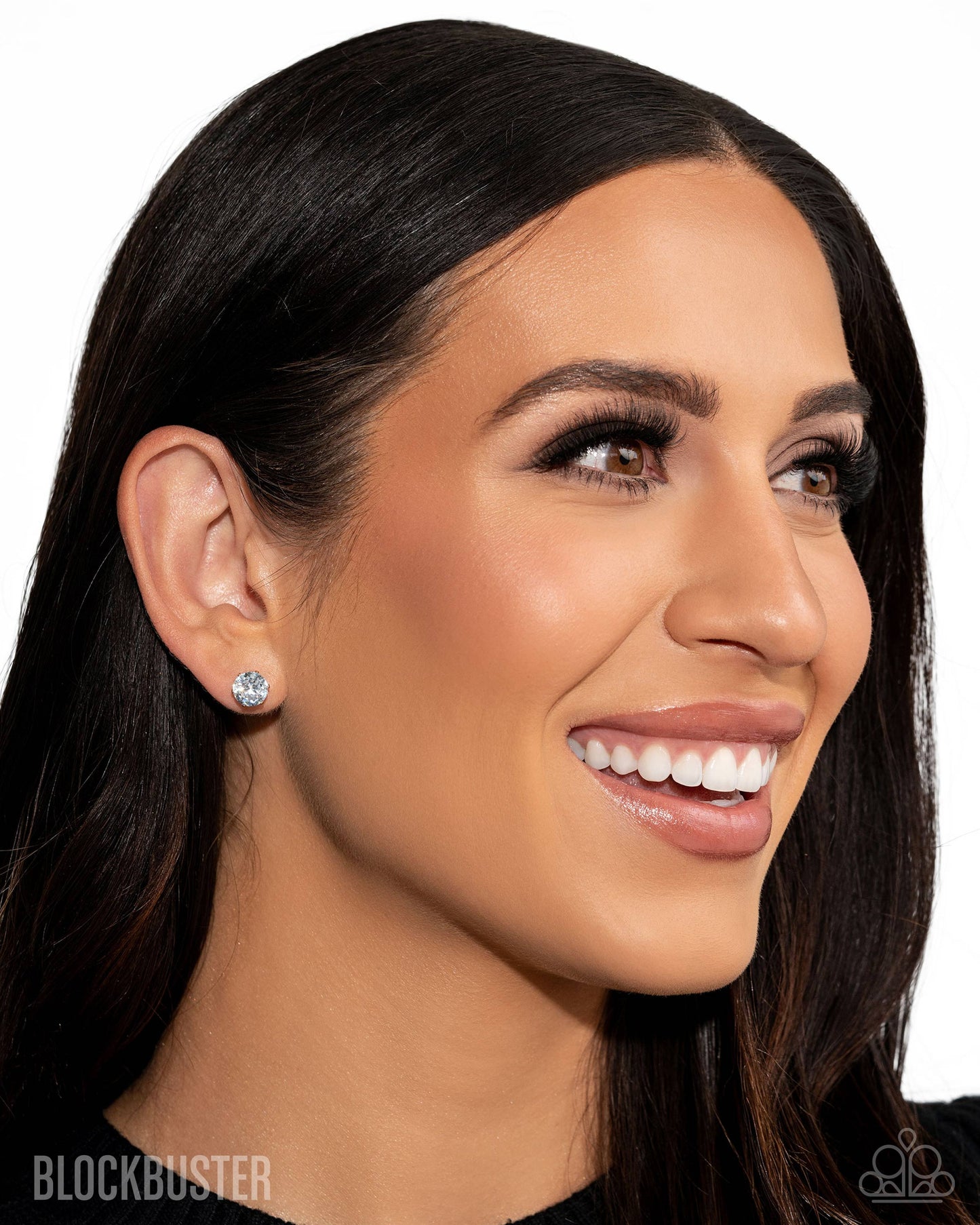 Just in Timeless - Gold Frame Rhinestone Stud Post Earrings - Blockbuster