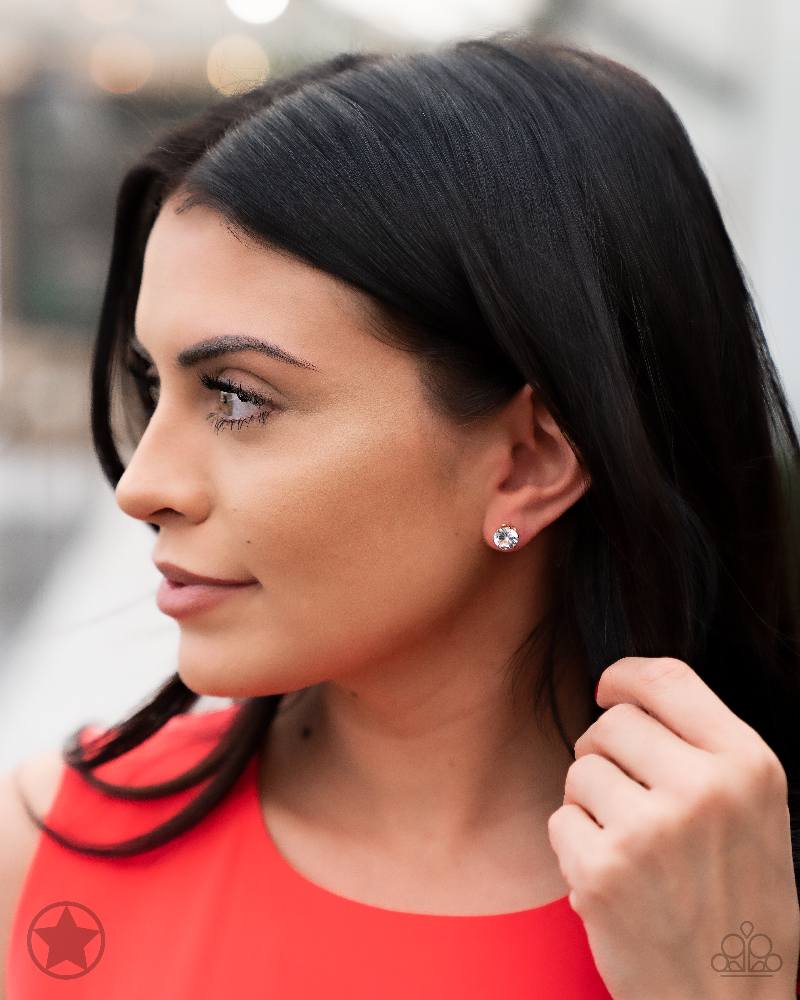 Just in Timeless - Gold Frame Rhinestone Stud Post Earrings - Blockbuster