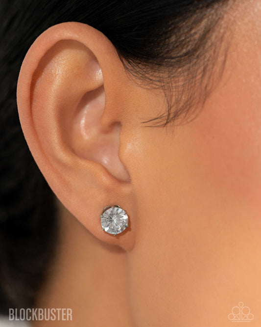 Just in Timeless - White Frame Rhinestone Stud Post Earrings - Blockbuster