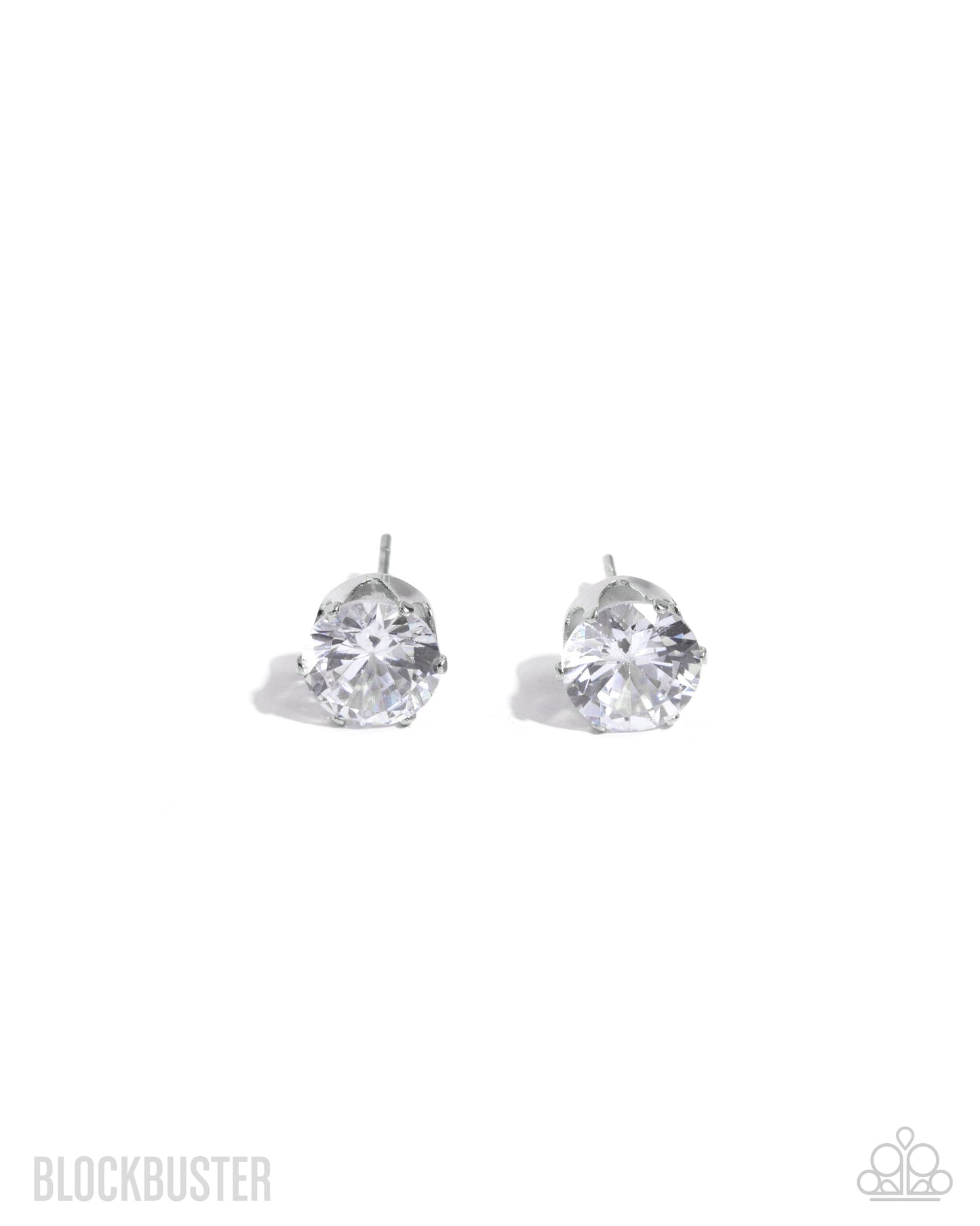 Just in Timeless - White Frame Rhinestone Stud Post Earrings - Blockbuster