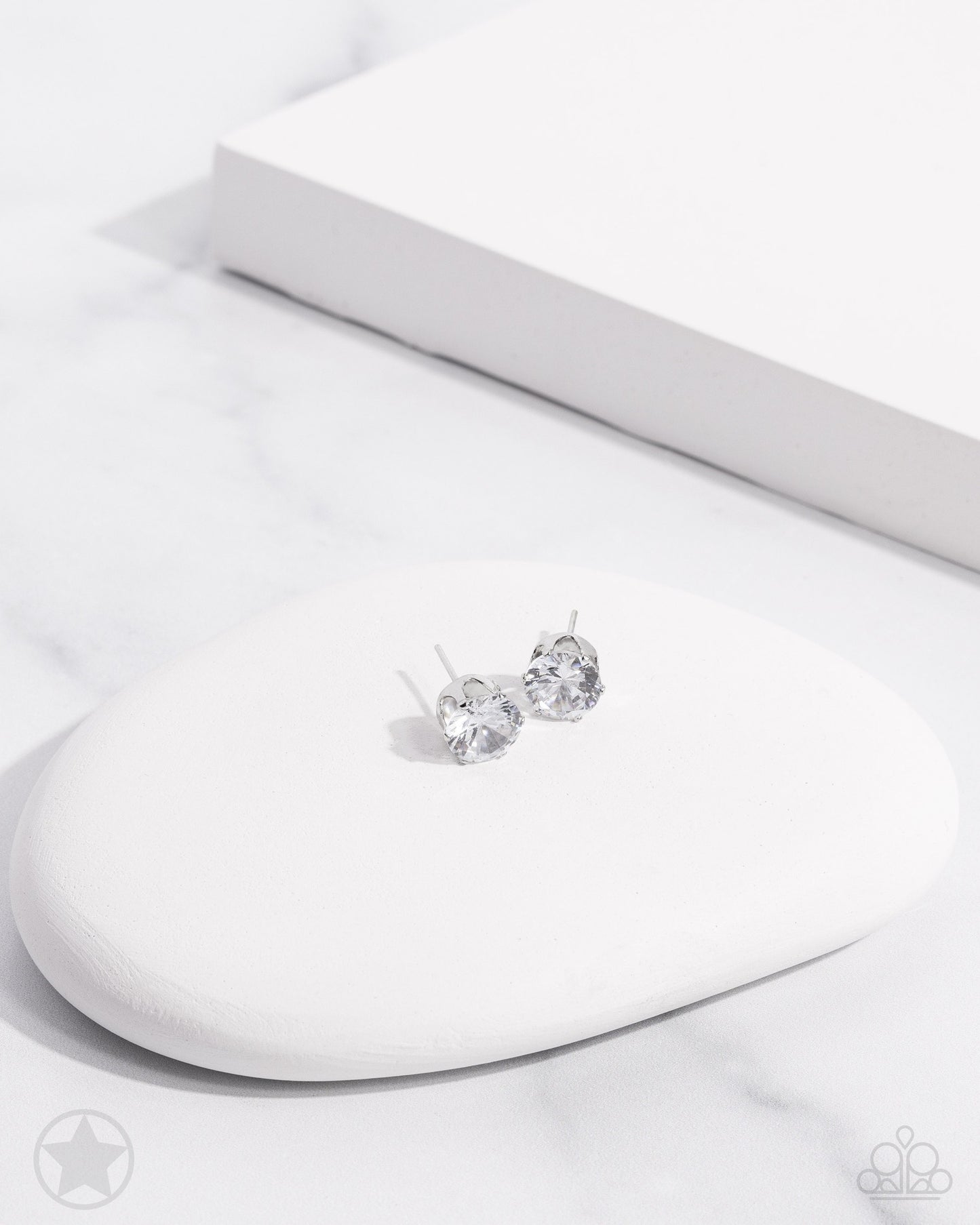 Just in Timeless - White Frame Rhinestone Stud Post Earrings - Blockbuster