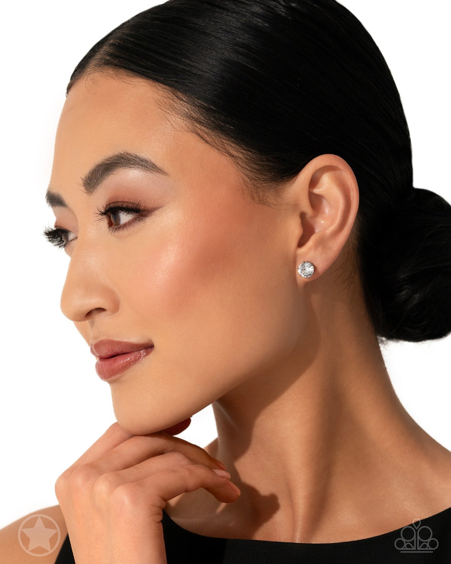 Just in Timeless - White Frame Rhinestone Stud Post Earrings - Blockbuster