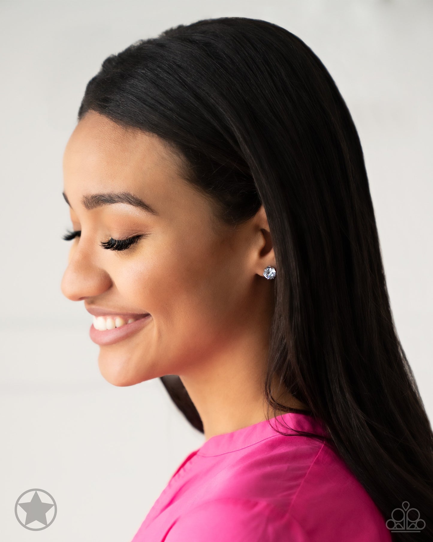 Just in Timeless - White Frame Rhinestone Stud Post Earrings - Blockbuster