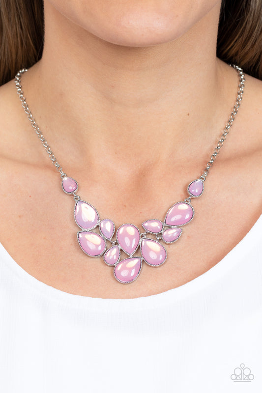 Keeps GLOWING and GLOWING - Pink Glassy Bead Silver Short Necklace