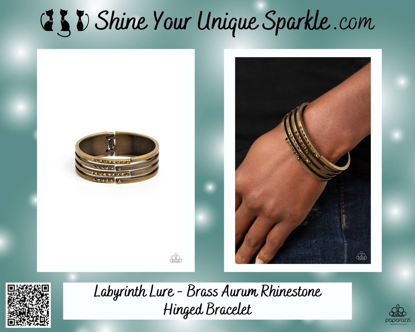 Labyrinth Lure - Brass Aurum Rhinestone Hinged Bracelet